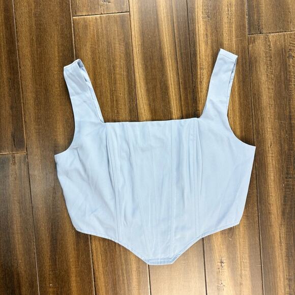 Fashion Nova Blue Bustier Bodice Corset Crop Top Size L Square Neck Fitted - Picture 1 of 9